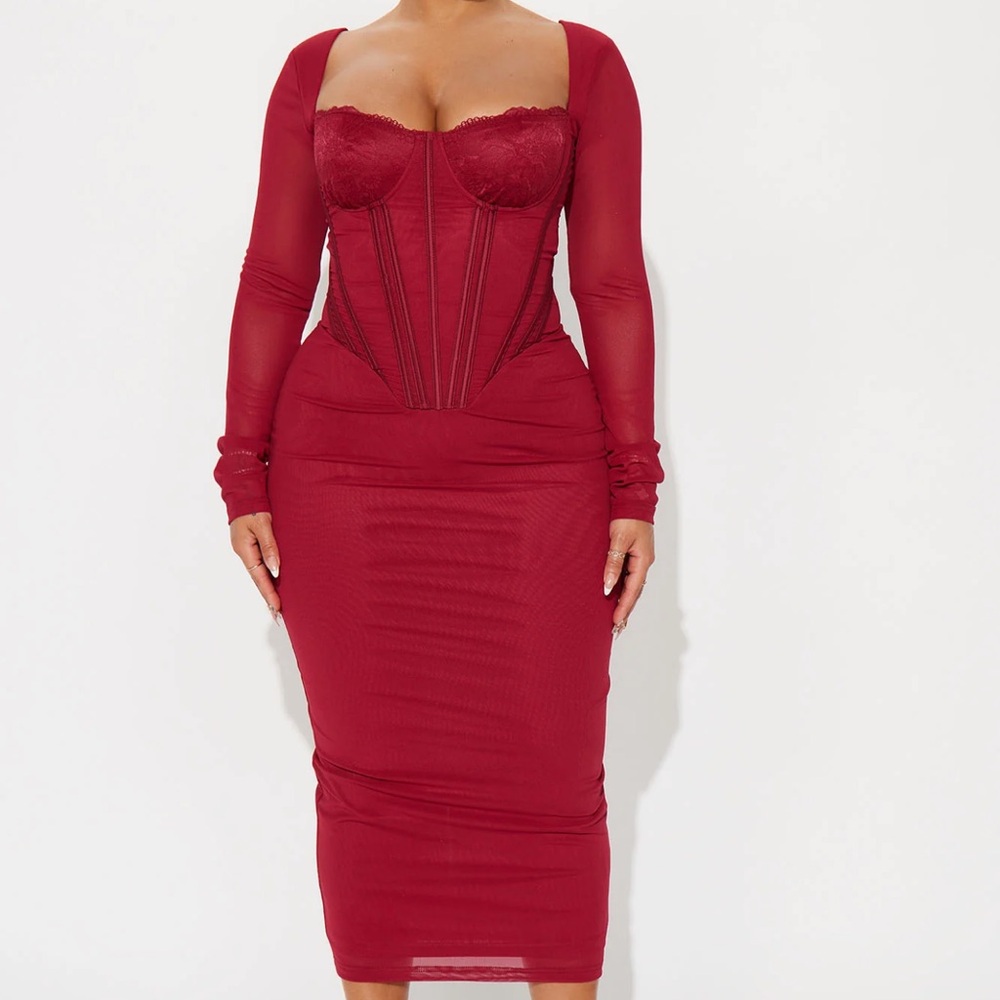 Dream Girl Mesh Midi Dress - Burgundy